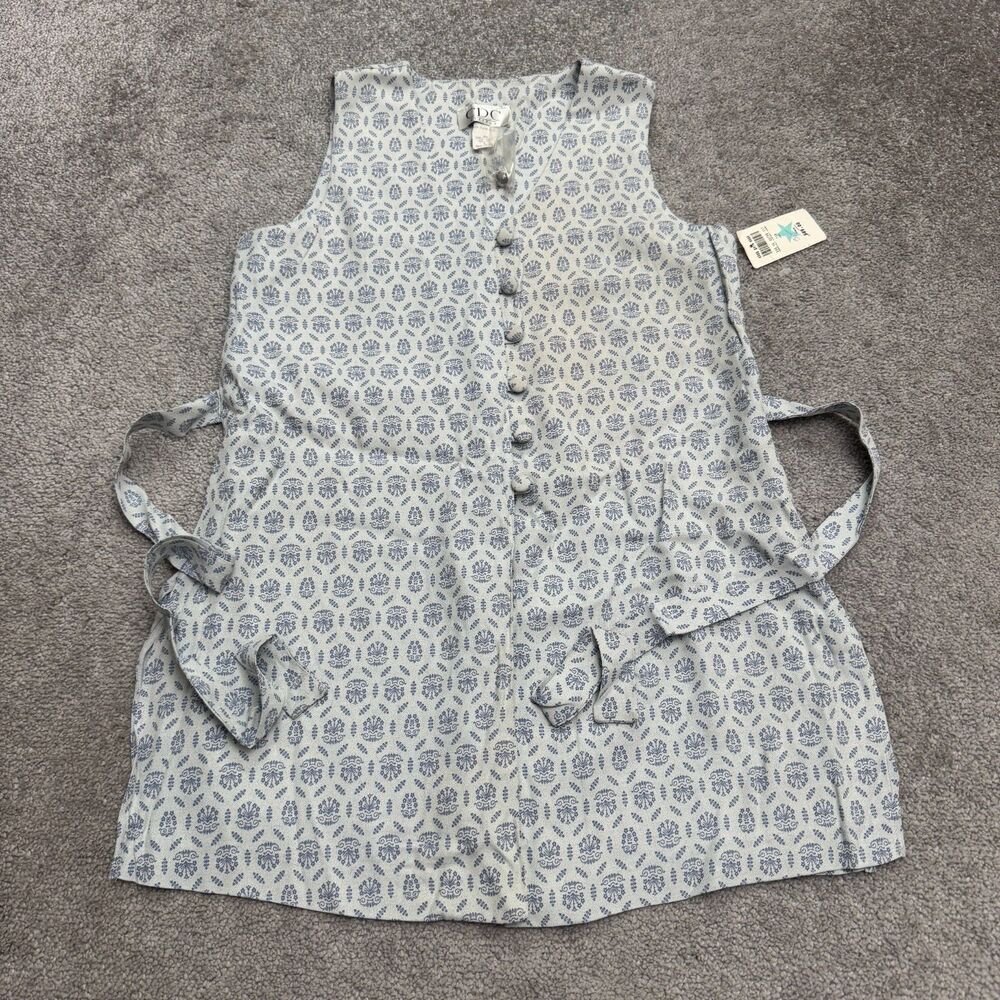 Vintage 90s Y2K CDC Button Up Mini Dress Womens 6 Petite White Blue Collarless